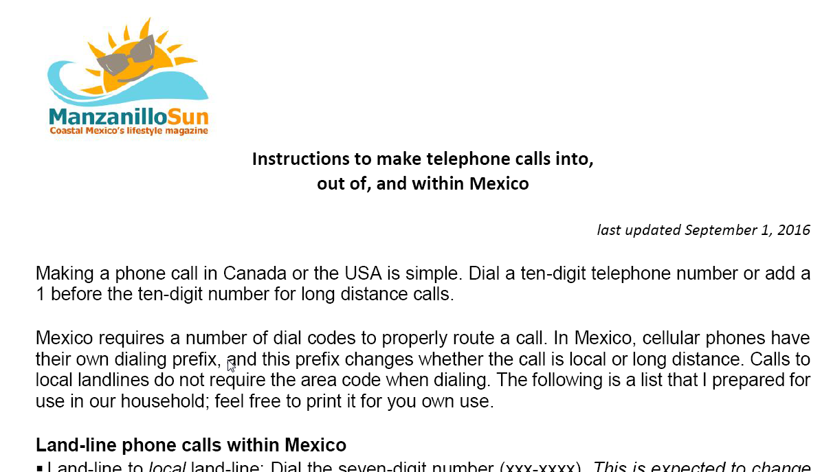 Dialing guide for Mexico
